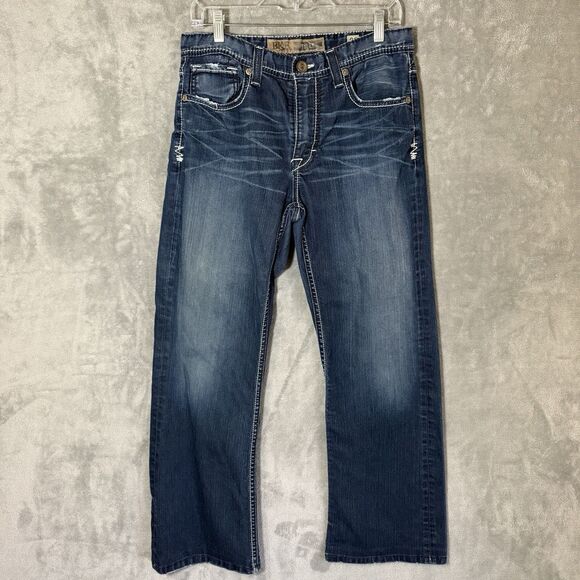 BKE Tyler Jeans 32x32 (Inseam 28) Blue Denim Buckle Thick Stitch Whiskered - Picture 1 of 10